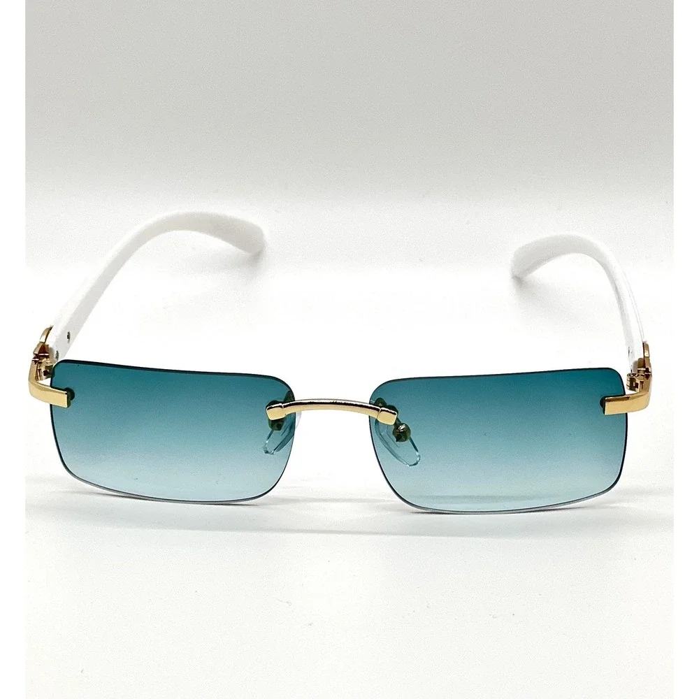 Rimless Glasses Wood Temple GreenLens Lightweight Fashion Eyeglasses UV400 Gafas